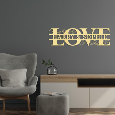 Signe d'amour personnalisé, art mural en métal sur mesure noms de couple, cadeau de mariage, décoration d'anniversaire, décoration murale chambre romantique