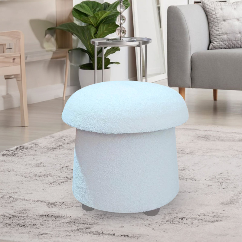  Tabouret de 17 po en tissu Sherpa rembourré avec rangement, Crème