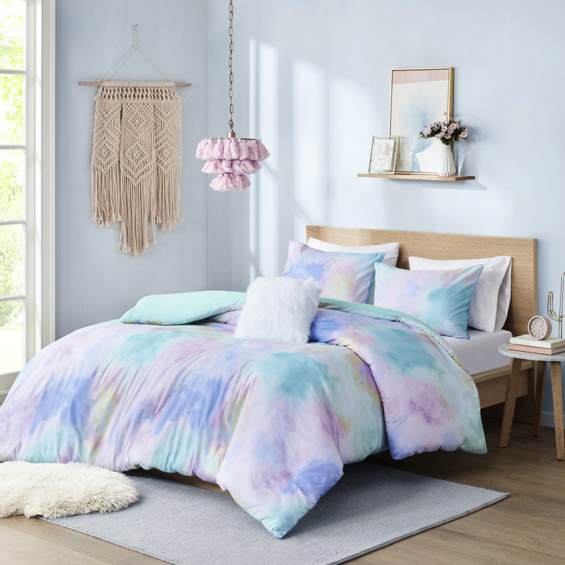 Soft Microfiber Watercolor Tie Dye Bedding For Twin Beds With Square Pillow Twin/Twin Xl Pattern