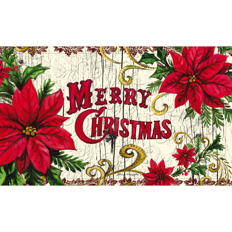 Paillasson d'extérieur antidérapant Hashimoto Poinsettia Merry Christmas Garden