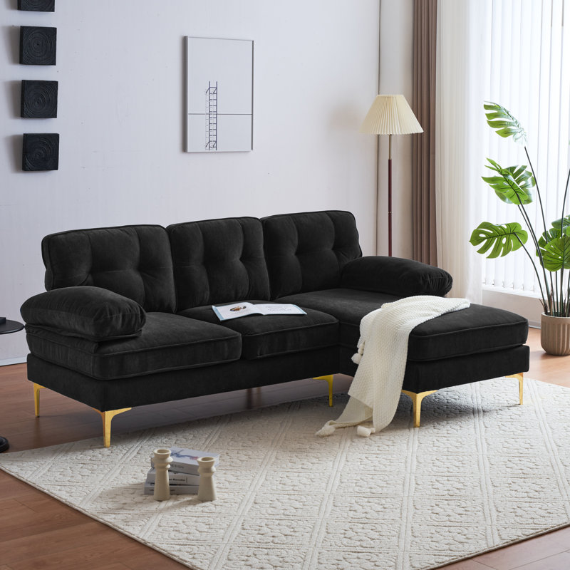 Canapé modulaire en L 82,6 po en velours pour salon, Noir