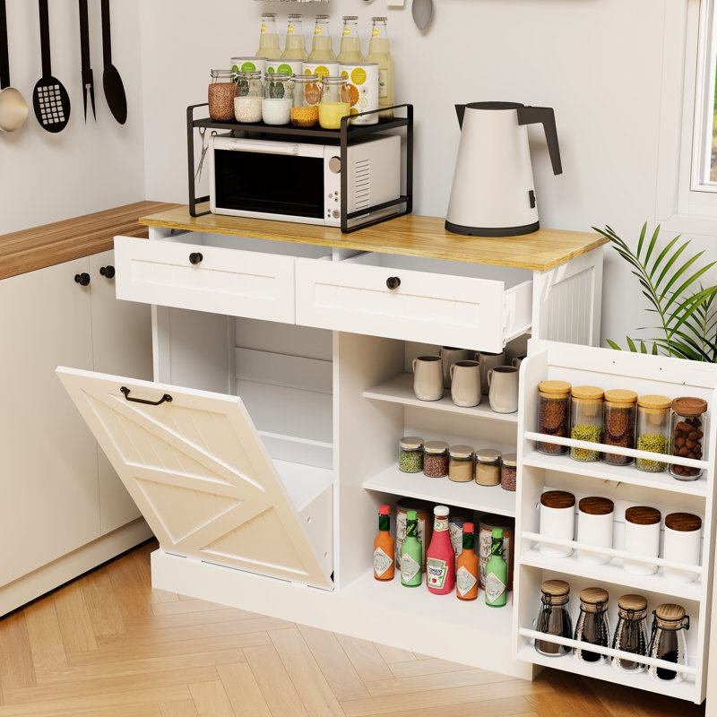 Poubelle de cuisine avec 2 tiroirs, 1 armoire inclinable et tablettes - blanc pour rangement de boîtes de rangement 3