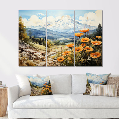 Buttercups Charm In Mountain Scenery I - Buttercups Wall Art Living Room Set
