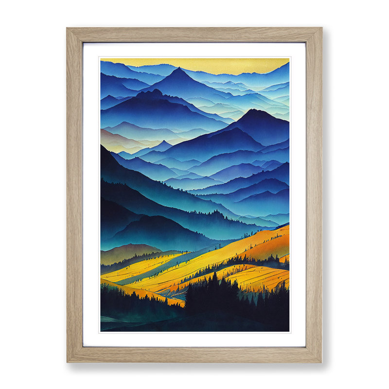 Painting of a Mountain Landscape No.6 - Wall Art, 66cm H x 48cm W, Oak Framed