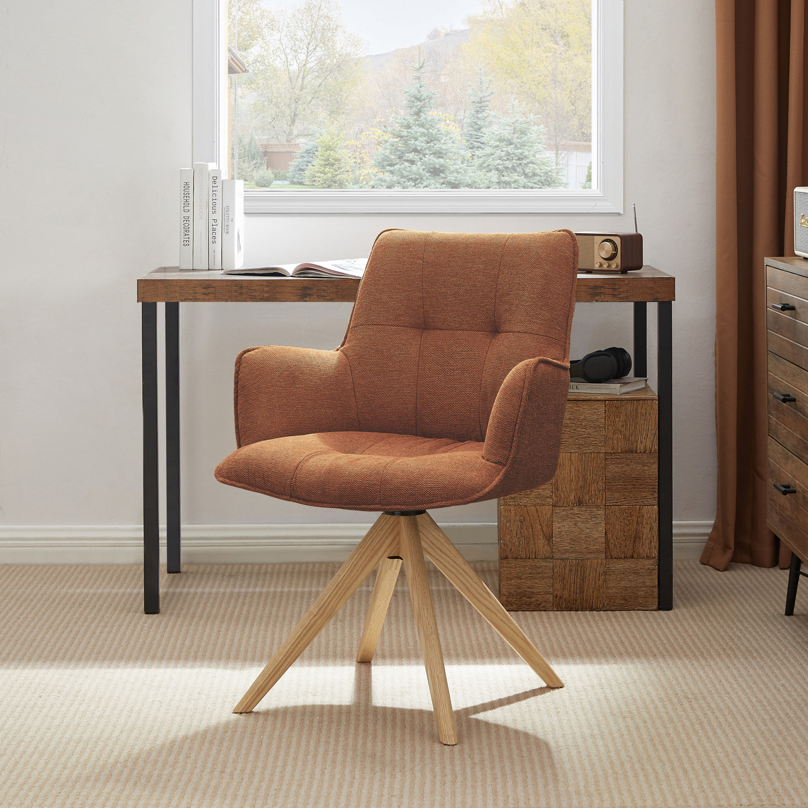 Jadel Fabric Upholstered Swivel Office Chair , Orange