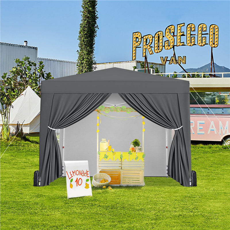 Iron Pop-Up Gazebo, 263.5cm H x 200cm W x 200cm D, Dark Grey