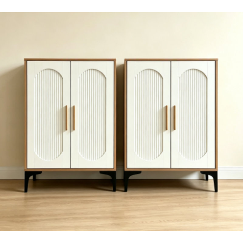 Armoire de rangement cannelée, noyer et blanc, 2 pièces, Noyer/blanc