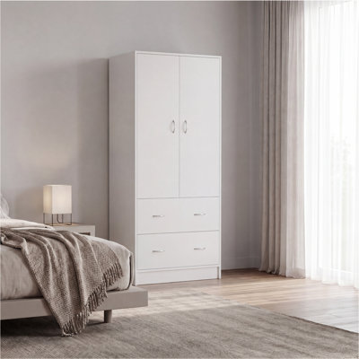 Taly 70" Tall Armoire with 2 Drawers and 2-Door Cabinet with Hanging Rod, Minimalist and Spacious Wardobre Storage