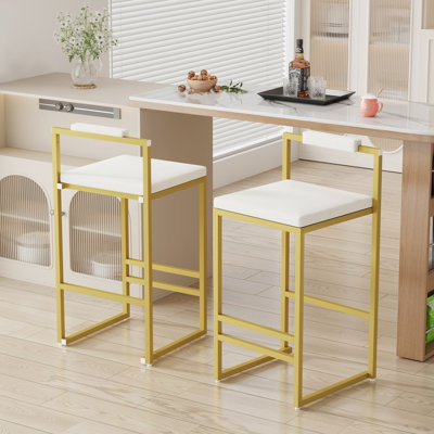 Ensemble de 2 tabourets de bar rembourrés en velours de 2 tabourets de cuisine à hauteur de comptoir (or et blanc crème)