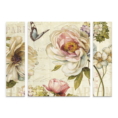 "Marche de fleurs IV" par Lisa audit, ensemble de 3 reproductions d’art sur toile tendue
