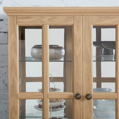 Vitrine Curio, vitrine antique avec portes en verre Tablettes réglables pour objets de collection Étalage rétro à quatre portes pour la maison ou le bureau Vitrine antique E26 ampoule incluse CHÊNE