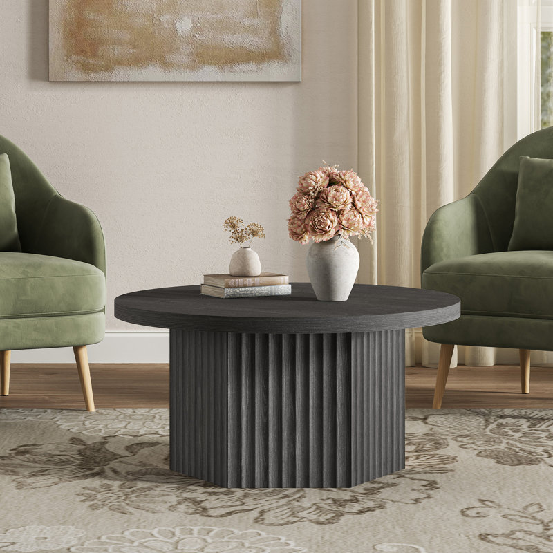 Cesiro Modern Round Coffee Table With Fluted Base, Dark Gray