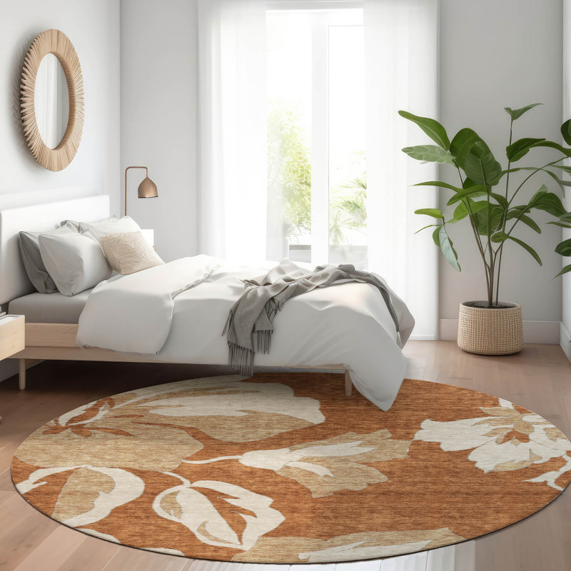 Premium Machine Washable Prisco Terracotta Rug, Round 8'