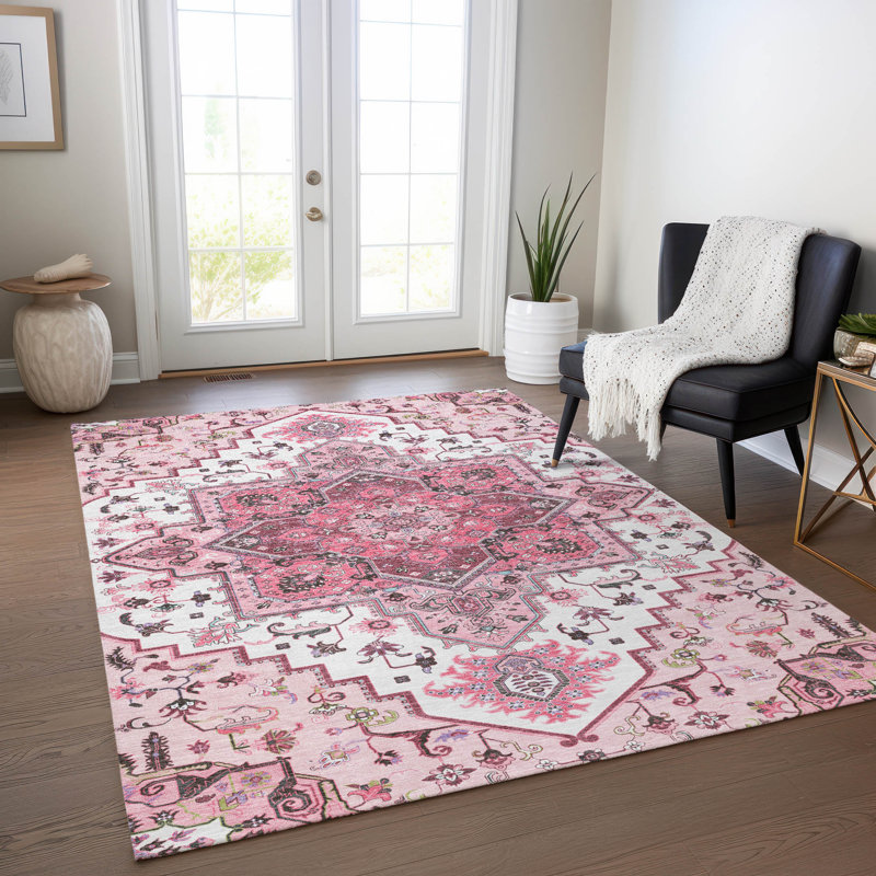 Bellaya Pink Washable Indoor-Outdoor Rug - , 3' x 5'