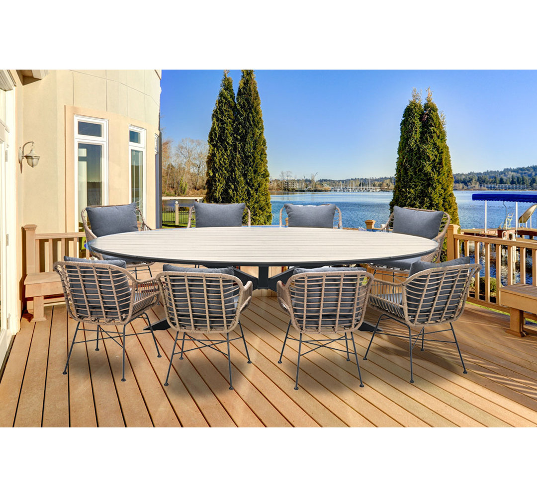 Campeaux Oval 9 Piece 8 Person 280Cm L Outdoor Table Set with Nivelles Dining Chairs