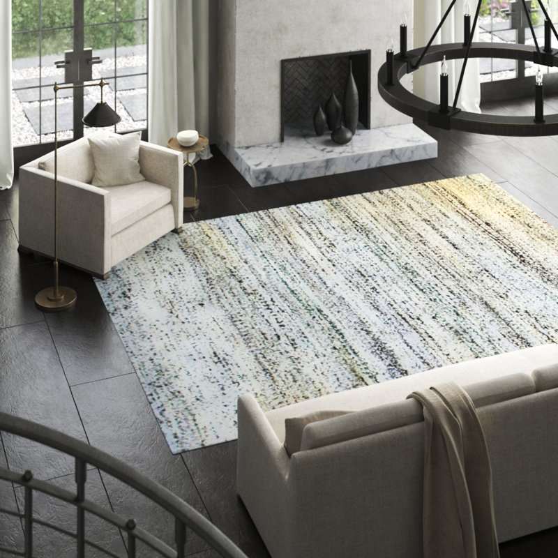 Sari Silk Abstract Area Rug in Gray, Rectangle 9' x 12'