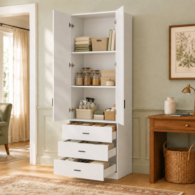 94.4" H 4-Door Storage Cabinet with 3 Drawers and Adjustable Shelf