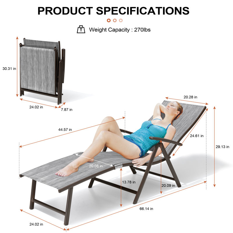 Chaise longue d'extérieur pliante et inclinable Cllgone, Gris foncé