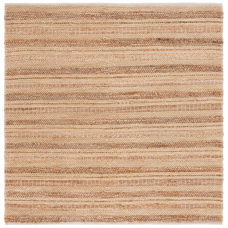 Hand Woven Wool/Jute/Cotton Striped Rug in Brown/Beige, Square 6'