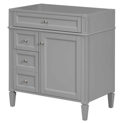 Meuble-lavabo moderne de 30 po gris, 3 tiroirs avec tiroir basculant, organisateur de porte d'armoire, tablette réglable, glissières de tiroir en métal lisse, conception à pieds romains exquis, planches et meuble-lavabo en bois massif sans