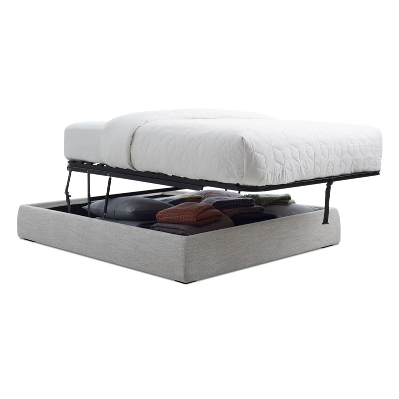 Lid Upholstered Storage Bed, Full, Barto Sand, Lift Up Storage