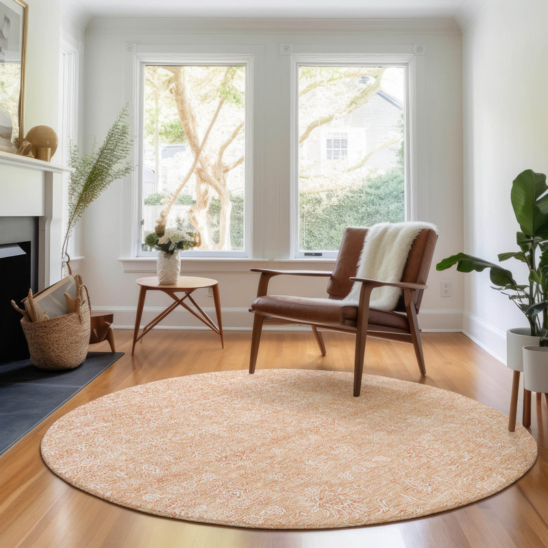 Premium Machine Washable Prisco Peach Rug, Round 8'