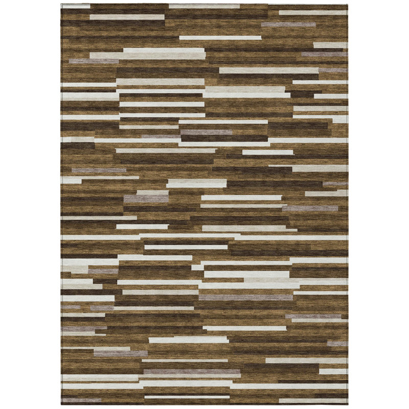 Tapis intérieur lavable rayé brun et ivoire 3 pi x 5 pi