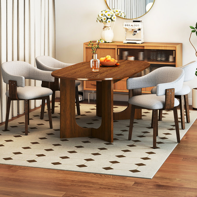 Modern 5-Piece Oval Brown Dining Set With Upholstered Chairs With Backrest And Armrests, Fit For 4 People, Gray