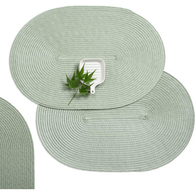 Placemats Set Of 6 For Dining Table Washable Woven Vinyl Non-Slip Placemat Heat-Resistant Durable Table Mats (Oval Fog Green, 6)