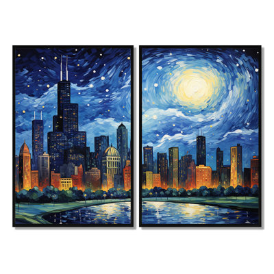 «Chicago The Starry Night», art mural sur toile Chicago