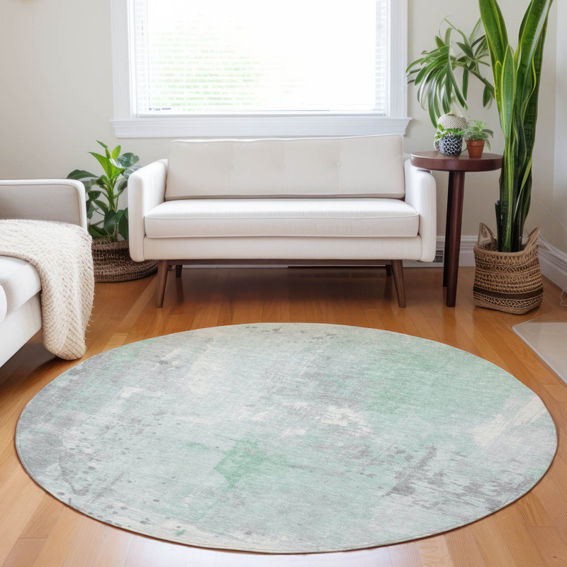 Machine Washable Indoor/Outdoor Xhevrie Mint Rug, Round 8'