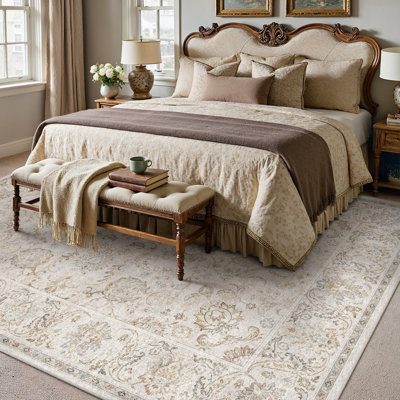 Elara Vintage Floral Machine Washable Area Rug With Non-Slip Backing