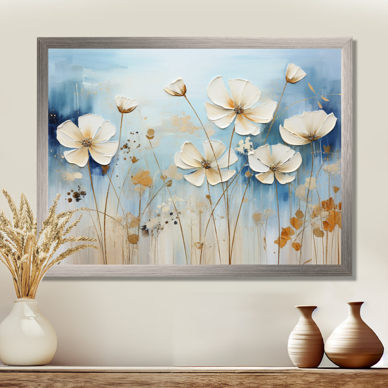Collage de prairie sur toile, Cadre simple argenté, H 16 po x l 32 po x P 1 po