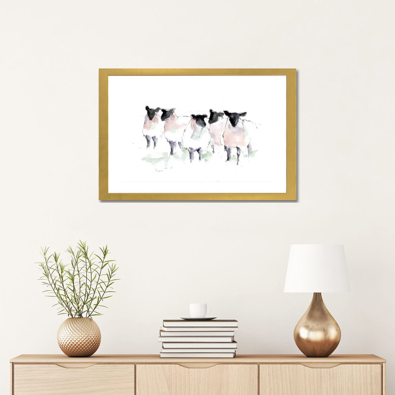 «Minimalist Watercolor Sheep I» par Ethan Harper - reproduction d'art, Papier encadré doré, Blanc, H 16 po x l 24 po x P 1 po