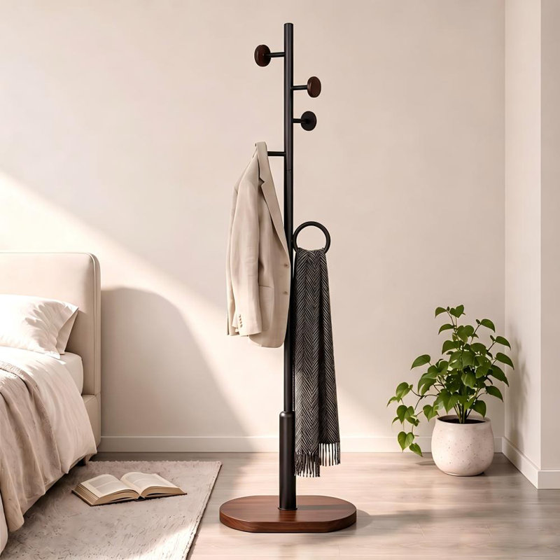 Porte-manteau sur pied, base en bois massif (noir)