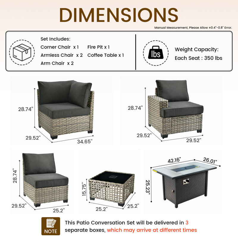 Ensemble de conversation d'extérieur en rotin pour 4 personnes avec coussins et table de foyer, Noir