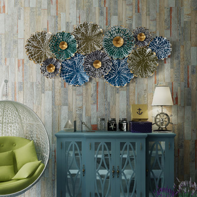 Handcrafted 3D Metal Floral Wall Decor with Hollow Design, Multicolor Hanging Flower Art for Living Room, Bedroom, Entryway in Modern and Farmhouse St