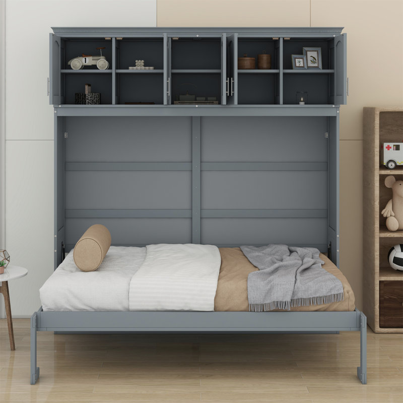 Lit escamotable mural avec armoires supérieures Murphy, Gris, Double