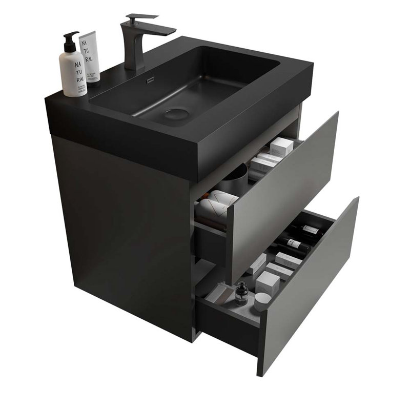 24'' Single Bathroom Vanity with Ceramic Top, Black/Gray
