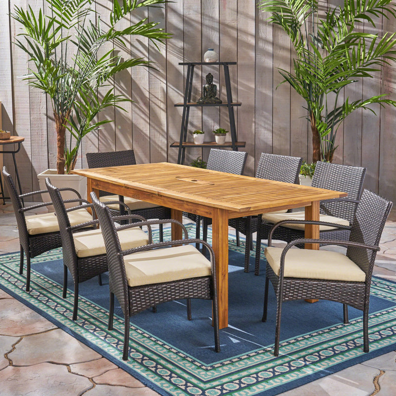 Muir 8 - Person Acacia Patio Dining Set with Extendable Rectangular Table