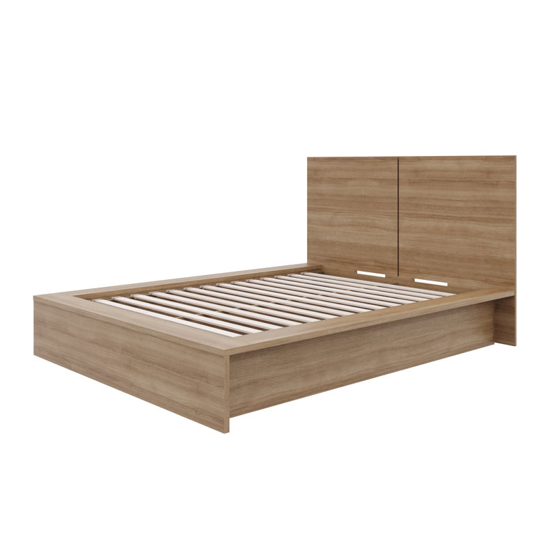 Guendolyn Platform Bed & Headboard, King, Brown Oak