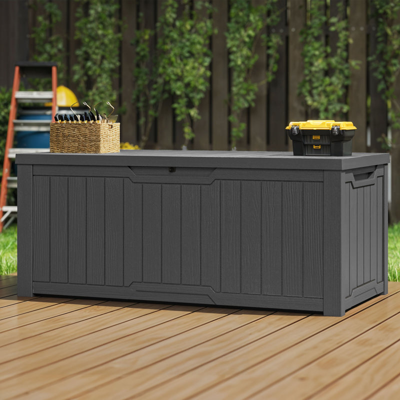 Quartey 120 Gallons Resin Deck Box with Soft Close Mechanism, Gray