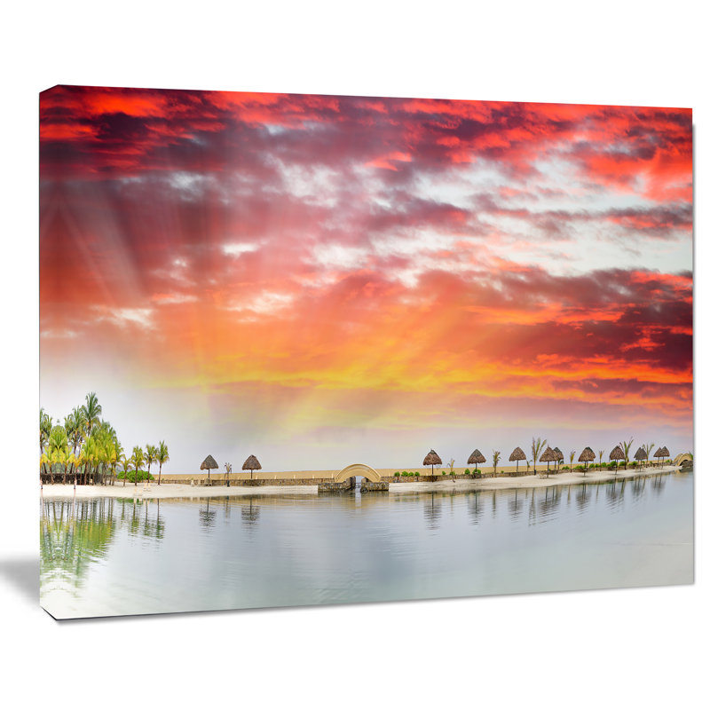 Roatan Beach Sunset Panorama - reproduction de photo sur toile tendue, H 30 po x l 40 po x P 1 po