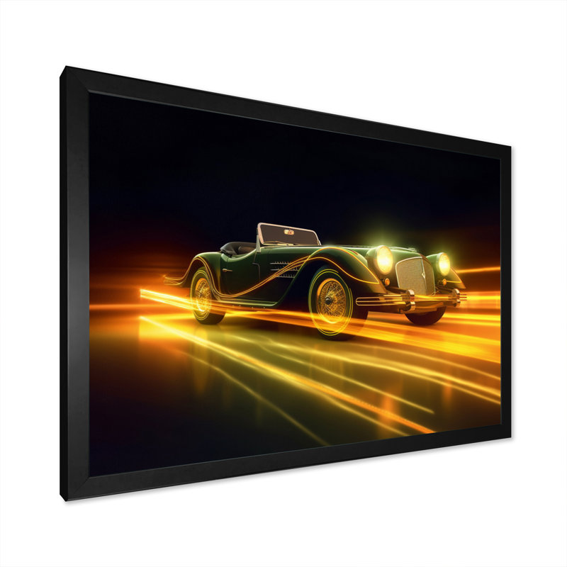 Jaune néon classique sur toile, Cadre photo noir, H 12 po x l 20 po x P 1 po