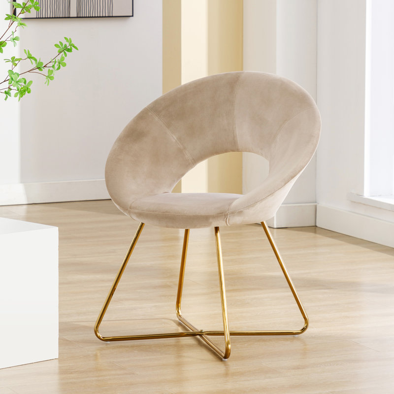 Fauteuil d'appoint moderne 28,35 po Vanezza, Velours beige, Doré