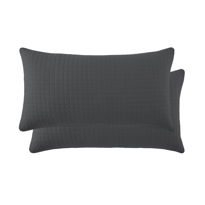 Ensemble de 2 taies décoratives matelassées à motif carré en microfibre à bords carrés passepoilées Southano Fine Linens, lot de 2, 20 po x 36 po, ardoise