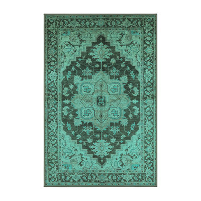 Tapis oriental en laine / polyester tissé à la machine en bleu