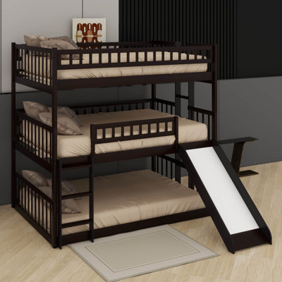Full-Over-Full-Over-Full Triple Bed With Built-In Ladder And Slide