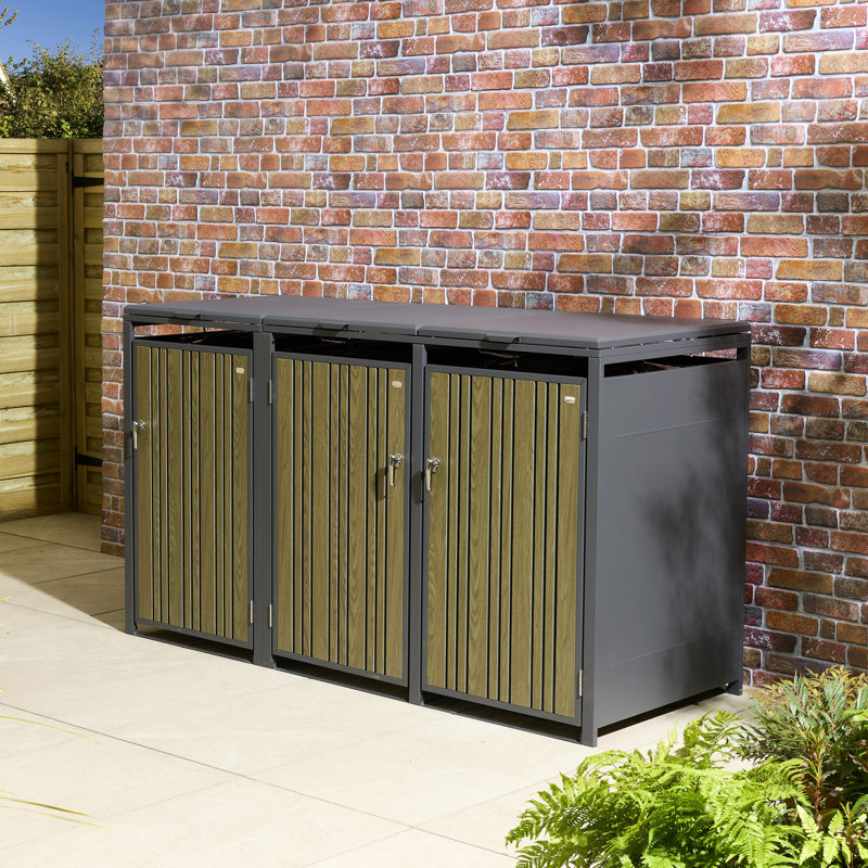 Metal Triple Bin Store, Oak