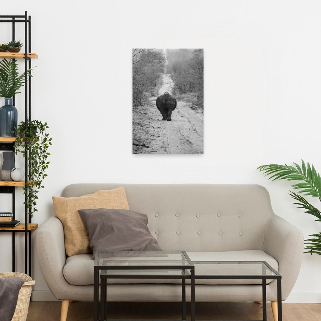 African Rhino Path Serene Abstract Contemporary Animal Forest Wall Art Print